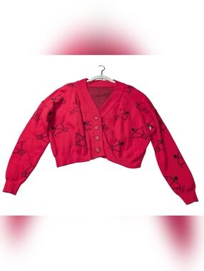 Cropped Red V-Neck Button Front Sweater